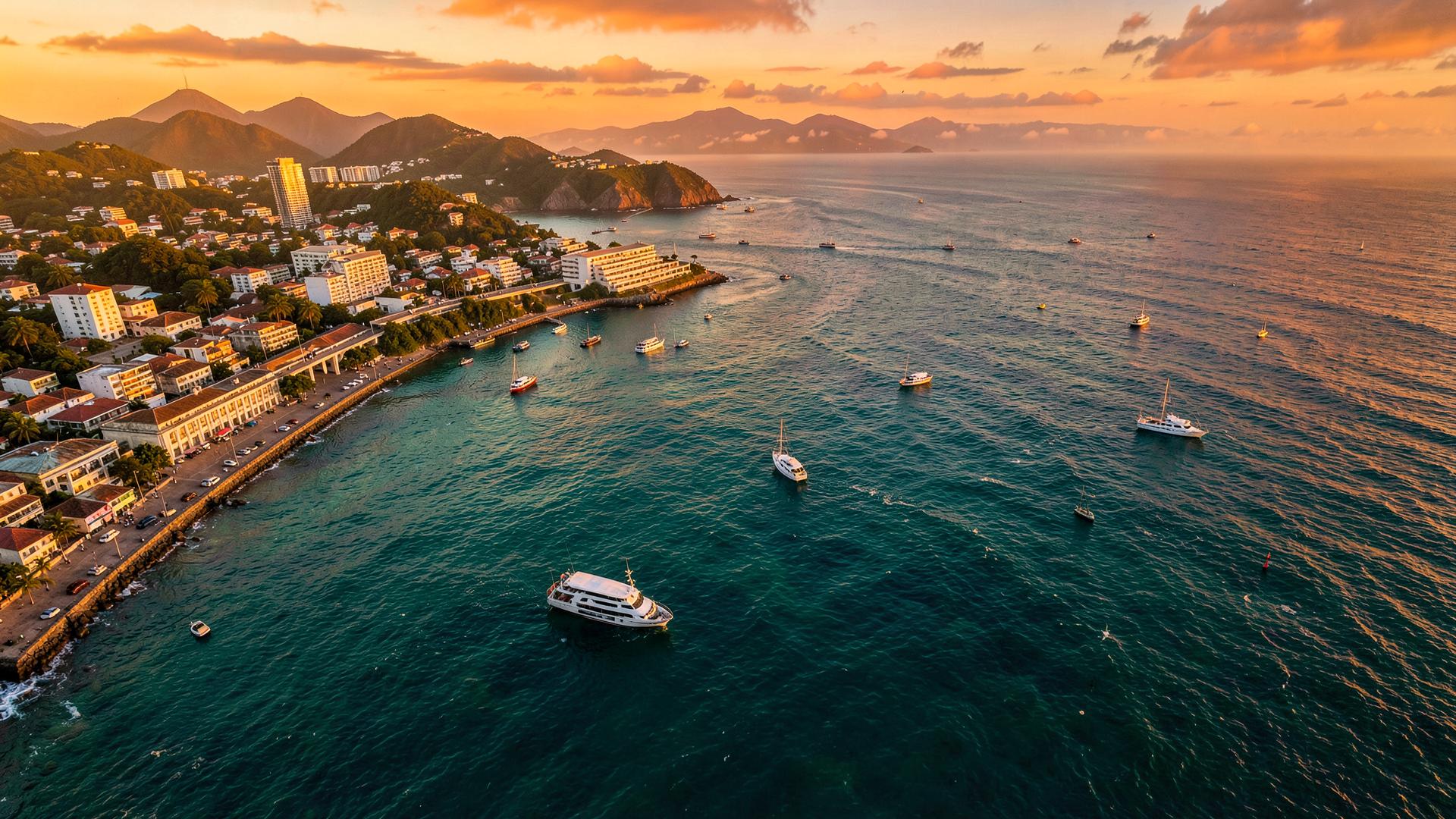 Vista aérea da Baía de Todos os Santos em Salvador, Bahia